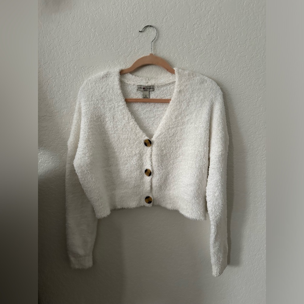 Fuzzy Cropped White Sweater